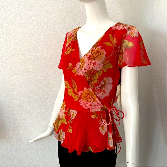 chetta b dress red floral ruffle wrap blouse and skirt set - Picture 5 of 9